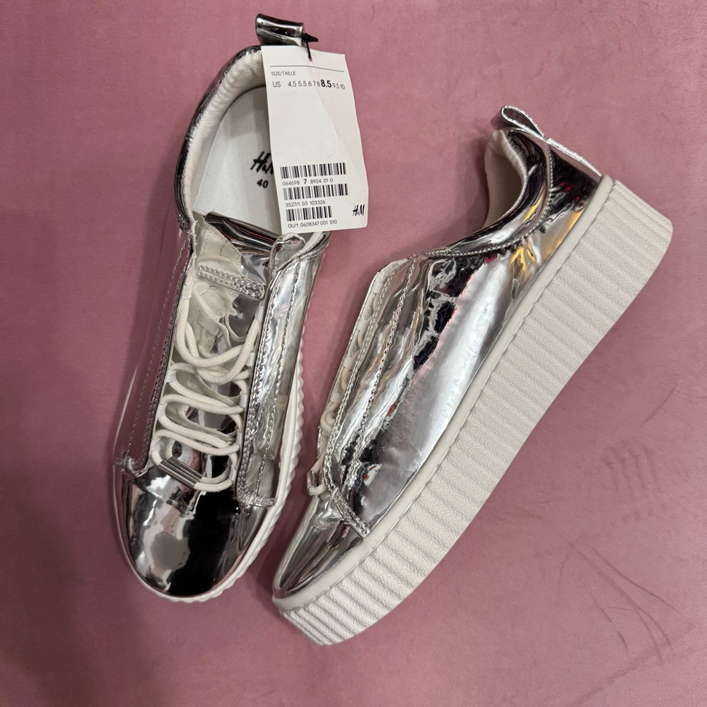 H&M Metallic Silver Platform Sneakers